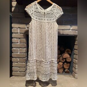 Anthropologie Maeve Cream Lace Dress